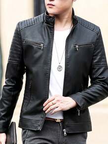 Men's Jacket Motorcycle Jacket Casual Korean Style Cool Leather Jacket Outerwear, Suitable For Autumn/Winter Outdoor Leisure Activities