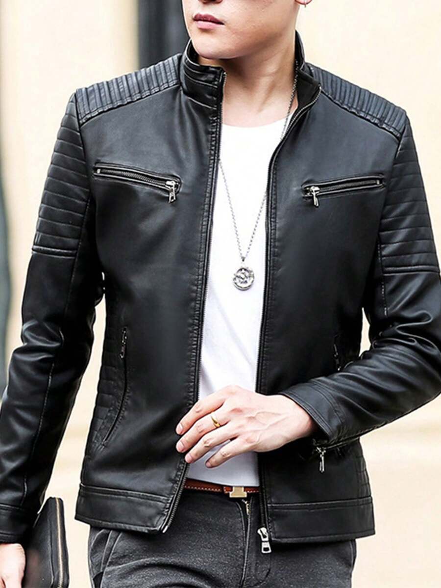 Men's Jacket Motorcycle Jacket Casual Korean Style Cool Leather Jacket Outerwear, Suitable For Autumn/Winter Outdoor Leisure Activities