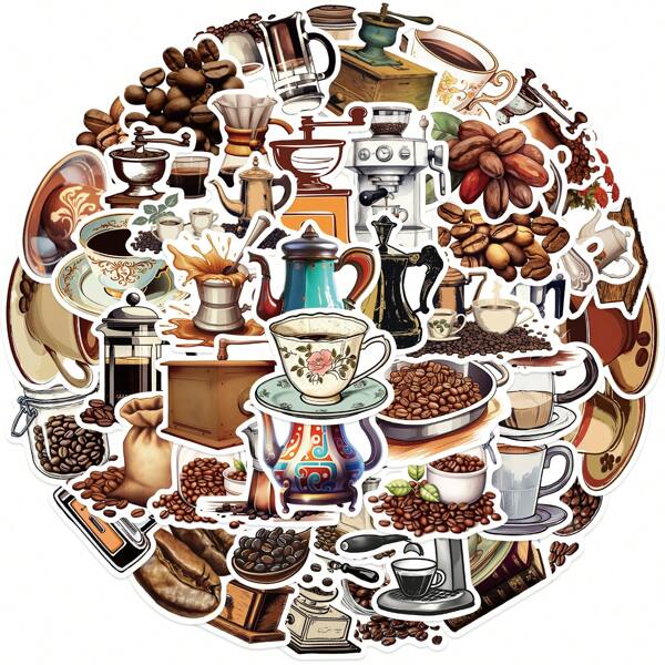 50 Piezas / Paquete De Pegatinas Creativas De Dibujo Impermeable Diy Para Máquinas De Café Con Granos De Café, Para Guitarra, Monopatín, Botellas De Agua, Cascos, Tablas De Snowboard, Computadoras Portátiles, Estuches De Teléfonos Móviles, Puertas De Refrigeradores, Equipaje, Etc.