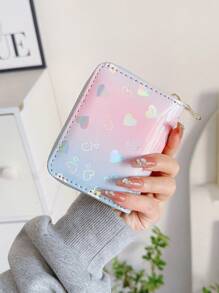 1pc Women's Short Zipper Wallet With Heart Pattern, Coin Pouch, Zipper Card Holder, Hidden Coin Pocket, Multi-Functional Card Case For Credit Card, ID, Key, Portable Cash Wallet - Multicolor - View 2
