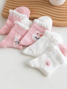 5 Pairs/24 Summer New Children Socks Mesh Thin Bubble Mouth Cute Pink Bunny Lace Princess Short Socks 1-12 Years Old Students Mesh Breathable Mid-Calf Girls Sports Sweat-Absorbent Short Socks