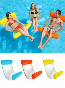 1pc Inflatable Hammock With Mesh Bed, Can Be Folded Into Swimming Ring/Backrest Floating Board, Water Leisure Bed & Sofa Pool Float, Beach Essentials, Beach Accessories