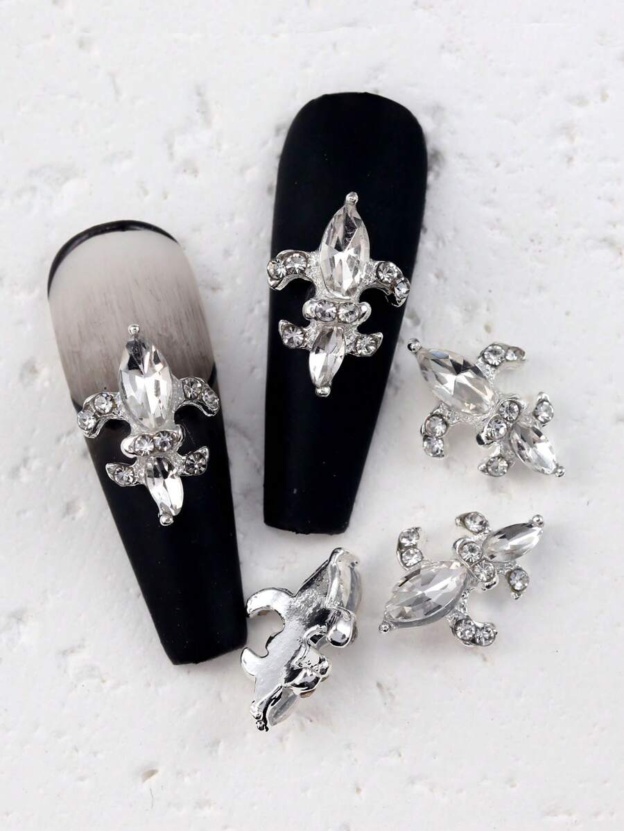 10个/包 网络红人风奢华镶钻合金美甲装饰品,带保护层,DIY美甲饰品,美甲宝石,美甲用品,美甲水钻 - 銀色 - 查看 1