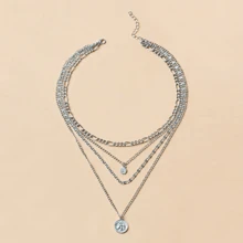 1入個古著朋克風街頭肖像墜墜子,金屬厚重分層頸鏈 - 銀色 - 查看 3