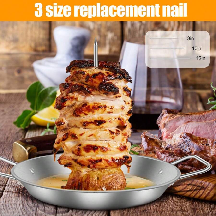 Xiên thịt dọc BBQ nướng xiên dọc bằng thép không gỉ với 3 gai thay thế Giá nướng xiên dọc có tay cầm cho bít tết xúc xích cá nguyên con, BBQ, dã ngoại, cắm trại, sân vườn, sân hiên, ngoài trời, trang trí sân vườn, trang trí ngoài trời. - Bạc - Xem 1