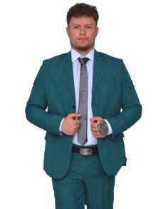Italian Executive Slim Suit Microfiber Luxury Blend - Green - View 1