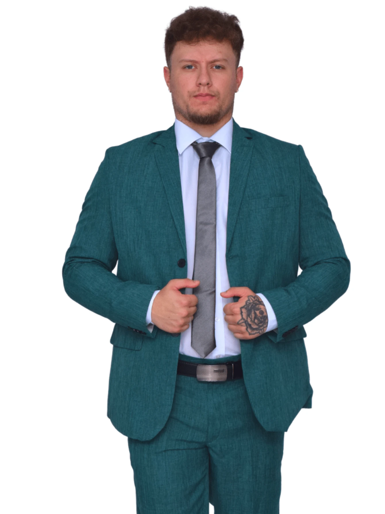 Italian Executive Slim Suit Microfiber Luxury Blend - Green - View 1