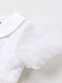 Annil Girls' Summer Chiffon Collared Short Sleeve Dress - White - View 3
