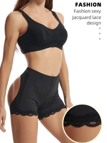 女性修身塑身衣，拉鍊式腰夾，蕾絲修邊提臀內褲，臀部加強效果 - 黑色 - 查看 7