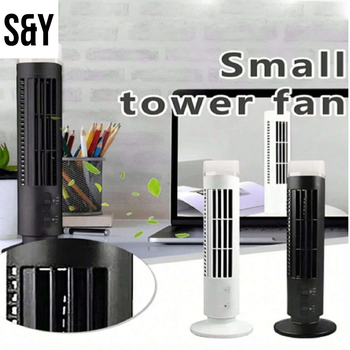 S&Y FAN WITH LED LAMP ON HEAD, Bladeless Vertical Cooling Tower Fan With Light 3W 2 Speeds For Office (White) Hugtrwg - 彩色 - 查看 1