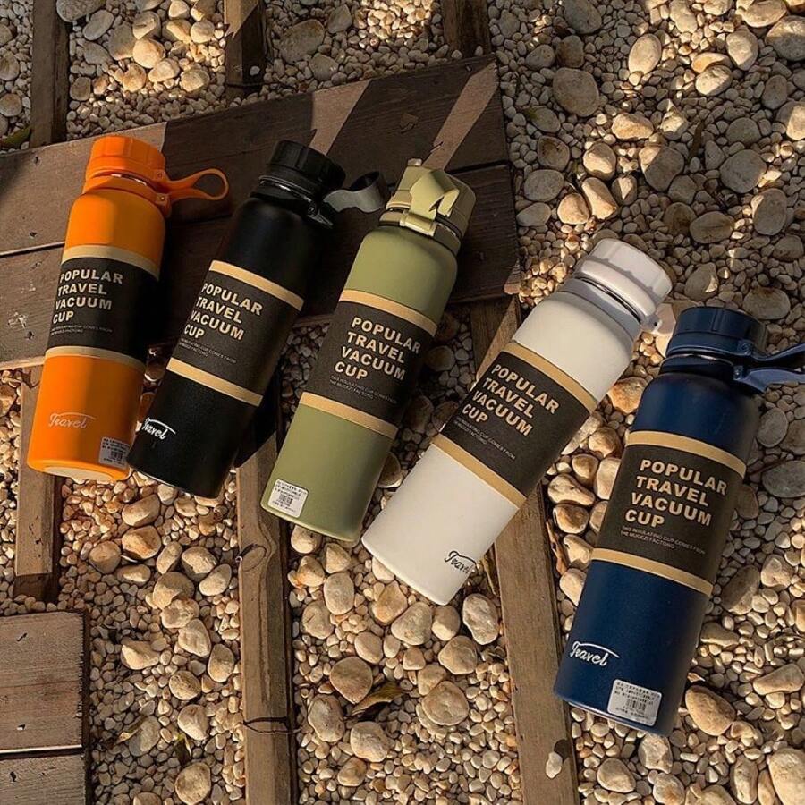 550ML 750ML 1100ML Double Stainless Steel Sport  Bottle Outdoor Climbing Fitness Insulation - trắng - Xem 1