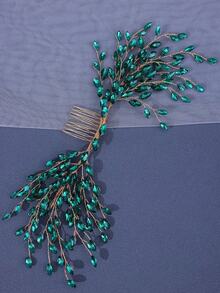 1個新娘髮梳,手工編織鑲嵌鑽石髮飾,適用於婚禮 - 綠色 - 查看 10