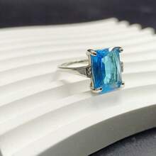 1 枚歐美風格藍石訂婚戒指,尺寸 5-11 - 銀色 - 查看 5