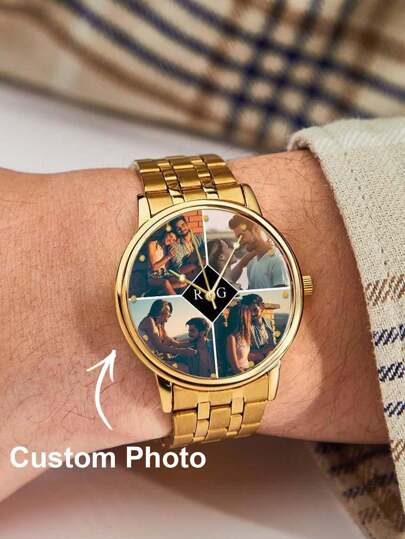 1pc Customized Photo Watch, Unisex, Can Engrave Name, Personalized Couple Photo Watch, Unique Gift For Him/Her, Boyfriend, Girlfriend, Wife, Husband, Ideal For Valentine's Day, Mother's Day, Birthday, Anniversary, Graduation, Wedding, Father's Day