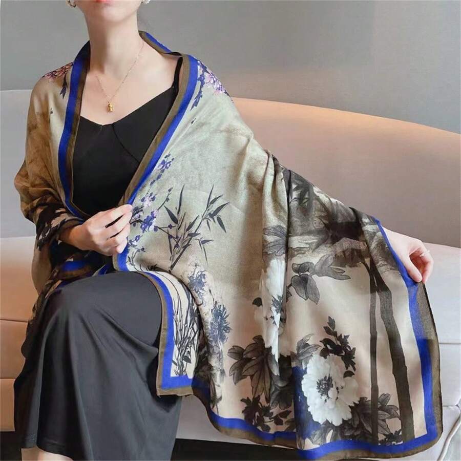 Châu Âu và Châu Mỹ Phong cách Hoa Textured Khăn quàng cổ , Gầy Và Dài In Khăn lụa Đối với Ngoài trời Và Đôi vai Bọc In Mùa Xuân Và Mùa thu - nhiều màu - Xem 1