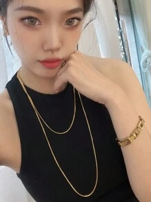 1 Pezzo Collana A Catena A Doppio Strato Intrecciata In Acciaio Inossidabile Con Placcatura In Oro 18k, Lunga 120 Cm A Motivo Osso Di Serpente