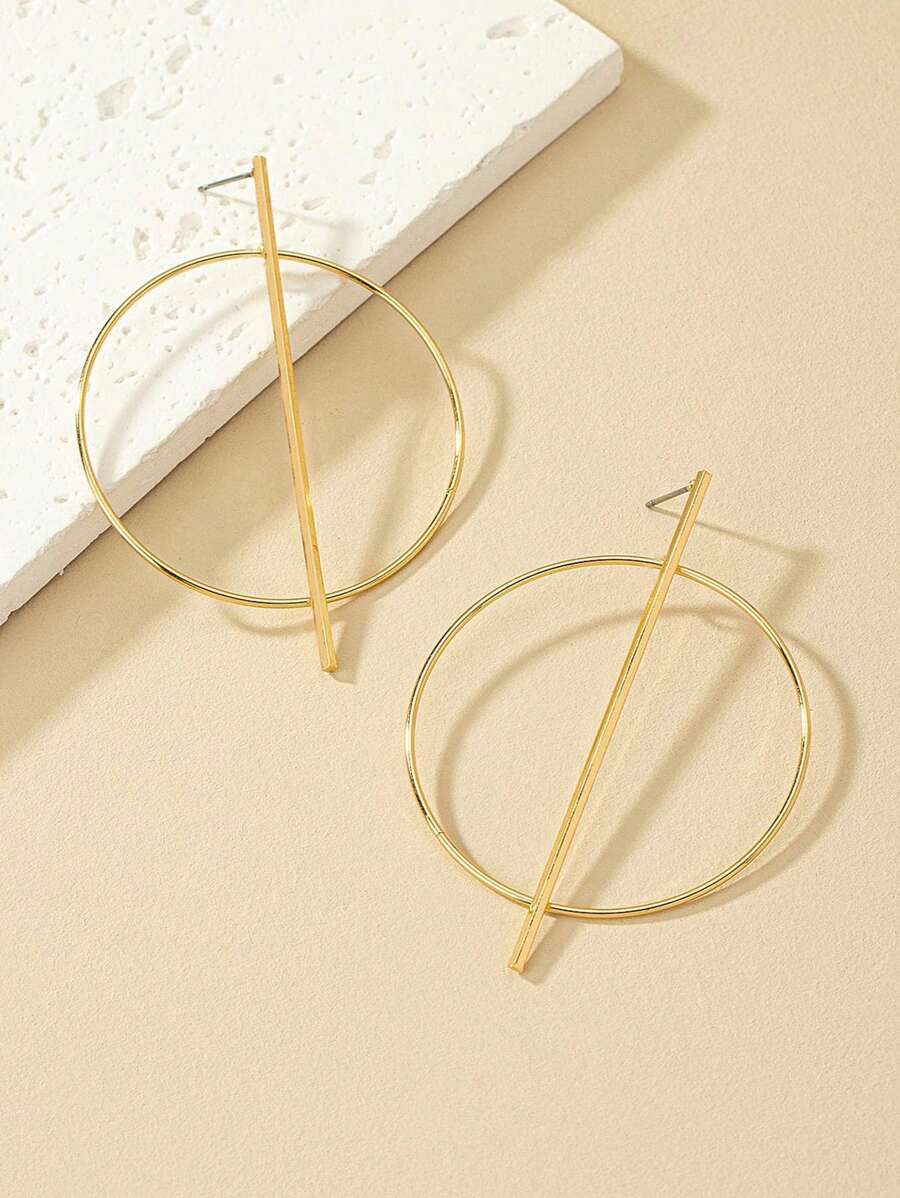 1pair Personalized Exaggerated Geometric Circle Stud Earrings Simple & Versatile - Yellow Gold - View 1