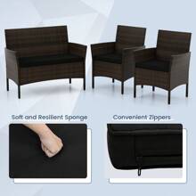 4 PCS Patio Furniture Set With Washable Cushions And Tempered Glass Coffee Table - 黑色 - 查看 7
