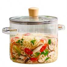 1 set Olla de cocina de vidrio con tapa, 54 oz Juego de utensilios de cocina de vidrio borosilicato resistente al calor, olla para cocinar a fuego lento con tapa para sopa, leche, comida para bebé - Olla sopera de vidrio+tapa - Ver 5