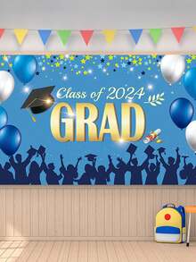 2024 Graduation Party Decoration Blue Background Cloth, Congrats Grad Banner - Graduation Backdrop 2024 For Class Of 2024 Graduation, Blue Graduation Party Decoration - Blue - View 1