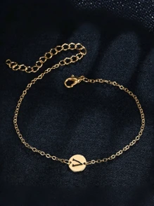 1 件新款简约 A-Z 首字母徽章镂空情侣手链，K 镀金金属链式手链，女士珠宝礼物（手工制作，表面略有痕迹） - 銀色 - 查看 6