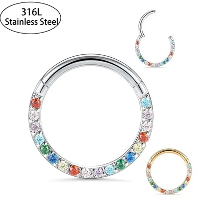 1pc Stainless Steel 16G Nose Rings Hinged Segment Ear Cartilage Tragus Earrings Helix Hoops Septum Clicker Piercing Jewelry