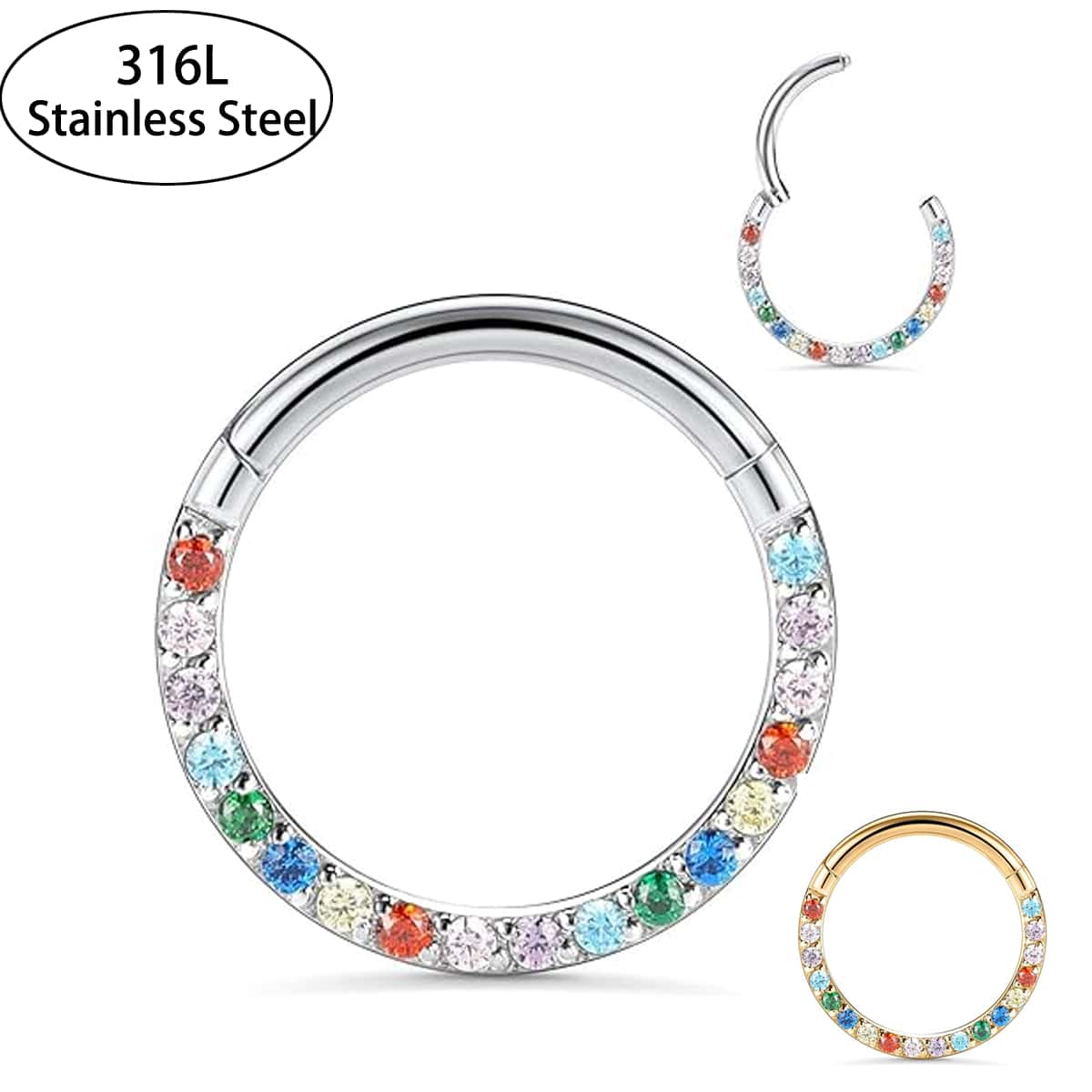 1pc Stainless Steel 16G Nose Rings Hinged Segment Ear Cartilage Tragus Earrings Helix Hoops Septum Clicker Piercing Jewelry