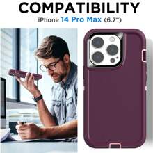 FOGEEK Iphone 16 手机壳兼容 iPhone 带皮带夹（多层保护）[防震] [防摔] [防滑]，三防重型支架保护壳（4 合 1） - 酒紅 - 查看 3