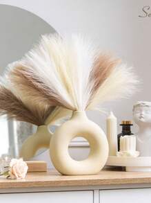 MEHELANY 42pcs Artificial Pampas Grass, 55cm/21.65in, Fluffy Fake Flowers, White, Beige, Brown, Artificial Reeds, Faux Pampas Grass, Farmhouse Decor, Boho Style Decor, Artificial Flowers, Fake Pampas Decor, Vase Filler, Room Decor, Wedding Centerpiece - White Rice Coffee - View 2