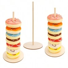 3pcs Gỗ Hình bánh rán Giá lưu trữ , Có thể tái sử dụng Và Đơn giản Bánh vòng Hộp đựng - đồ trang trí bánh rán - Xem 1