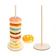 3pcs Gỗ Hình bánh rán Giá lưu trữ , Có thể tái sử dụng Và Đơn giản Bánh vòng Hộp đựng - đồ trang trí bánh rán - Xem 3