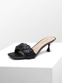 Giày cao gót hở mũi đính đá Rhinestone cho nữ, Giày cao gót đế thấp Kitten thanh lịch, Giày cao gót đế xuồng quyến rũ cho tiệc trường, tiệc vũ hội, ngày lễ tình nhân - màu đen - Xem 1