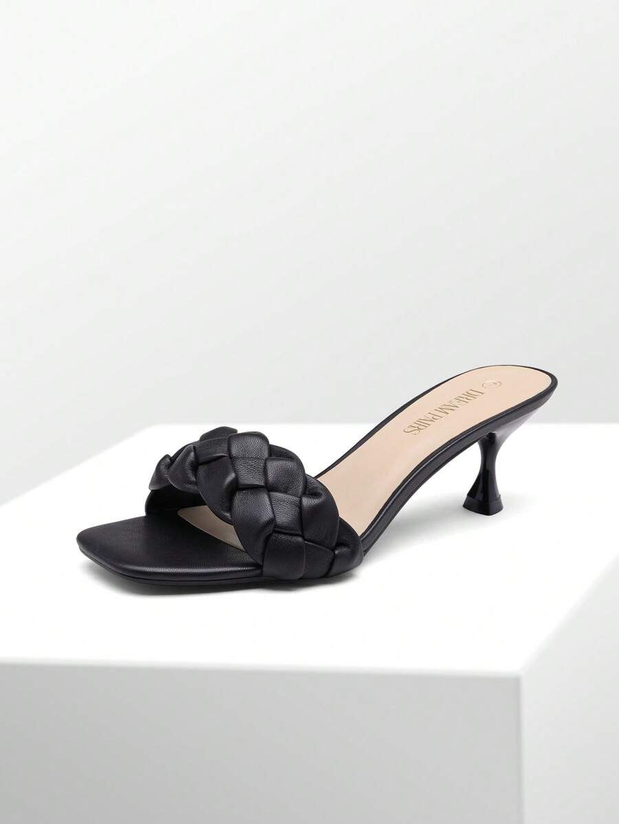 Giày cao gót hở mũi đính đá Rhinestone cho nữ, Giày cao gót đế thấp Kitten thanh lịch, Giày cao gót đế xuồng quyến rũ cho tiệc trường, tiệc vũ hội, ngày lễ tình nhân - màu đen - Xem 1