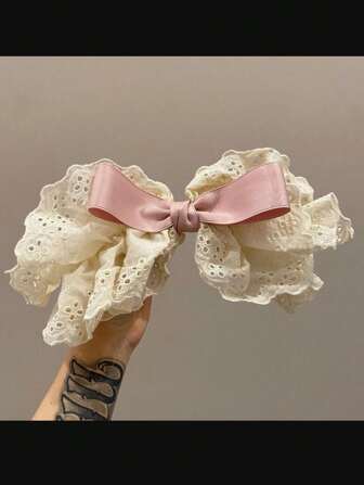 1pc Teenage Girls' New French Style Lace Bow Knot Elegant Hair Clip