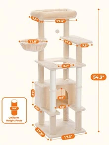PAWZ Road 54'' Cat Tree For Large Cats, Tall Cat Tower With Cozy Cat House, Scratching Post And Wide Upper Platform For Indoor Cats - Beige - View 6