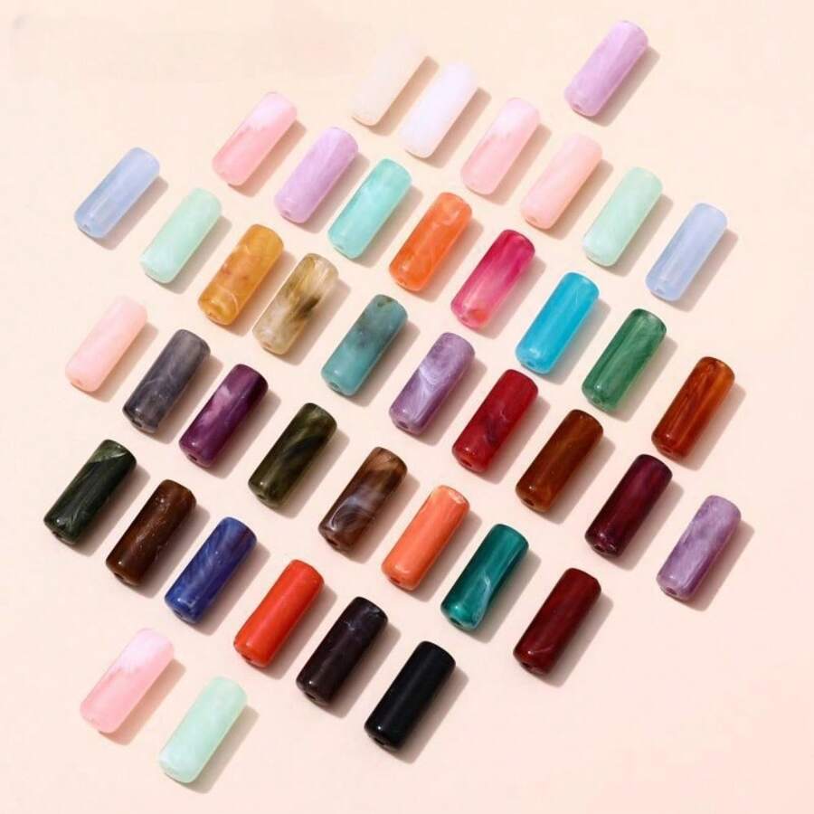 50pcs Fashion Colorful Cloudy Acrylic Tube Beads DIY Handmade Earrings, Necklace Jewelry Parts