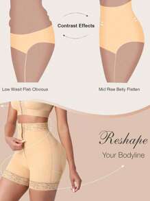 提臀塑身衣 女士收腹内裤 带钩扣拉链 1 件 - 杏色 - 查看 5
