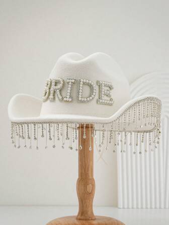 1 件女士纯色闪亮闪亮婚礼帽。独特奢华水晶吊坠设计搭配人造珍珠字母“BRIDE”新颖有趣的朋克风格 KJ 风格宽边新娘面纱帽。优雅的美学。适合角色扮演、主题派对、订婚派对、化妆派对、节日、西式婚礼和穿着，2024 年婚礼必需品，优雅的万圣节造型