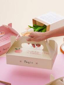 3pcs Popular Dessert Baking Pack Box, For Macaron, French Scone, Pastry, With Handle, Cookie & Cake Packaging Box - Pink - View 6