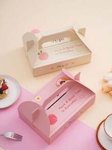 3pcs Popular Dessert Baking Pack Box, For Macaron, French Scone, Pastry, With Handle, Cookie & Cake Packaging Box - Pink - View 2