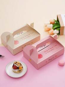 3pcs Popular Dessert Baking Pack Box, For Macaron, French Scone, Pastry, With Handle, Cookie & Cake Packaging Box - Pink - View 5