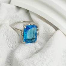 1 枚歐美風格藍石訂婚戒指,尺寸 5-11 - 銀色 - 查看 2