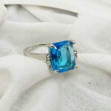 1 枚歐美風格藍石訂婚戒指,尺寸 5-11 - 銀色 - 查看 3