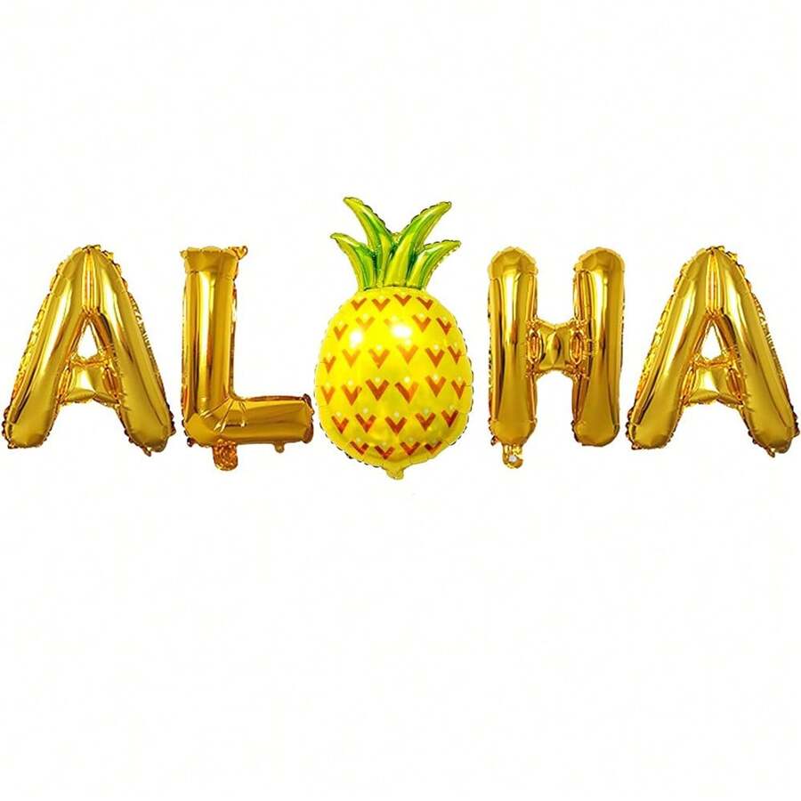 5Pcs Hawaiian Gold Aloha Reusable Helium Balloons With Pineapple For Birthday Party Decoration Gift,Christmas - Multicolor - View 1