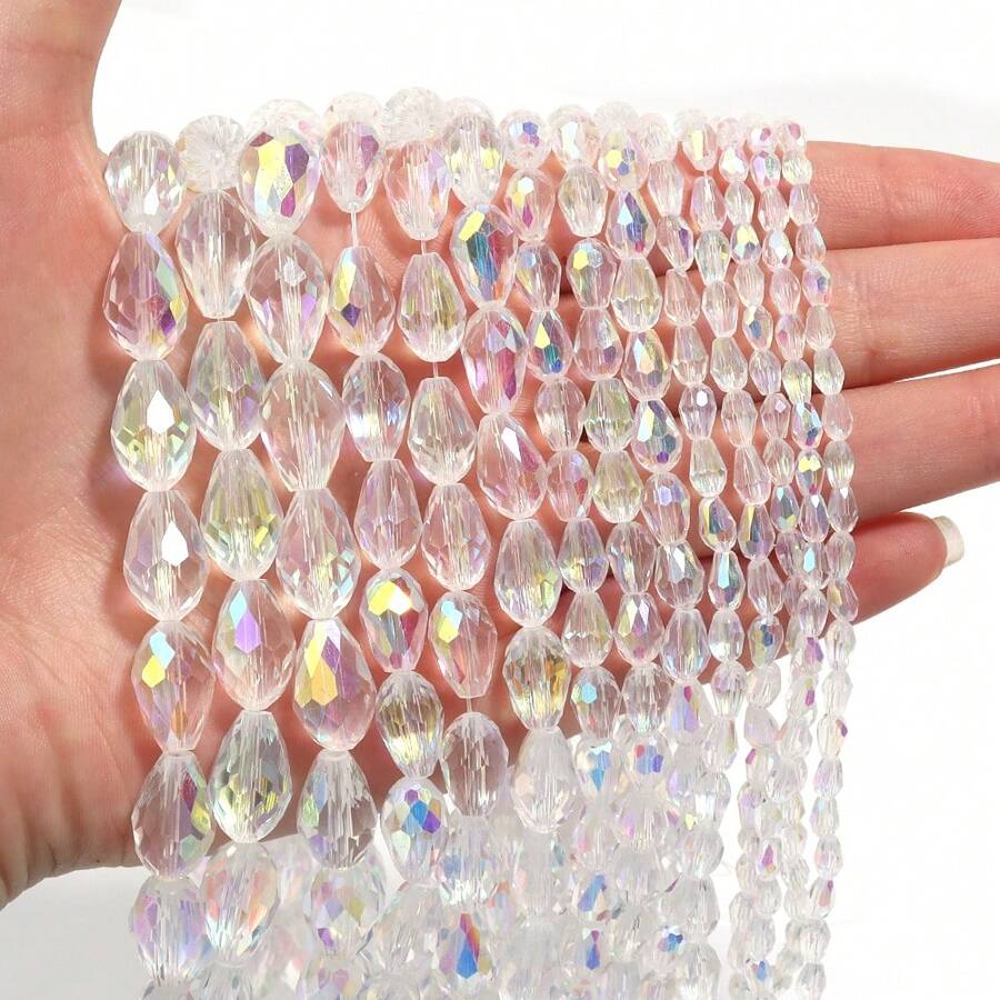 1 pieza Cuentas de cristal facetado natural claro de abalorios en forma de gota de colores del arcoiris, suministros de abalorios semi-terminados