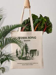 VOESETO 1 件 Hozier 工作歌曲图案手提包帆布单肩包日常通勤女士可重复使用购物袋，送给她的最佳礼物，时尚折叠单肩包 Hozier Tour 2024 礼物，大容量购物袋，适合旅行、野餐、露营、户外和探险 - 米色 - 查看 3