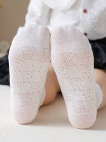 5 Pairs Girls Thin Mid-Calf Socks, Princess Style, Breathable , For Toddler & Kids (1-2Y), (2-3Y), (3-8Y), (8-12Y), Spring/Summer
