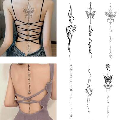 Beauty Back Temporary Tattoo Stick Sexy Simple Waterproof Lasting One To Two Weeks Of Imitation Tattoo Color Non-Reflective Disposable Suitable For Women's Back And Spine