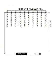 1入組暖色銅線窗帘燈與控制器,led瀑布窗簾燈,銅線星燈,8種功能無線遙控器,用於客廳和臥室裝飾燈串,長度可選3m * 1m,3m * 2m,3m * 3m。