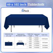 6 Pack Polyester Tablecloth 60 X 102 Inch  Polyester Table Cloth For 6 Foot Rectangle Tables, Stain And Wrinkle Resistant Washable Table Cover For Kitchen Wedding Banquet Restaurant Party Outdoors Camp Out Picnic Multiple Colors,Weddings Graduation Season Outdoor Events Entertain Guests - 藏蓝色 - 查看 2
